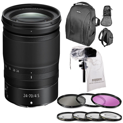 Nikon NIKKOR Z 24-70mm f/4 S Lens with 72MM Filter Kit &amp; Close-Up Filters | DSLR BackPack | Rain Protection