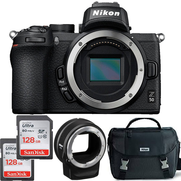 Nikon Z50 Mirrorless Digital Camera (Body Only) with FTZ Mount Adapter Starter Bundle