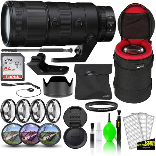 Nikon NIKKOR Z 70-200mm f/2.8 VR S Lens W/ 64GB Card + Lens Case + 70-Inch PRO Monopod + 8-Piece Filter Kit (Macro, UV, CPL, FLD) + More