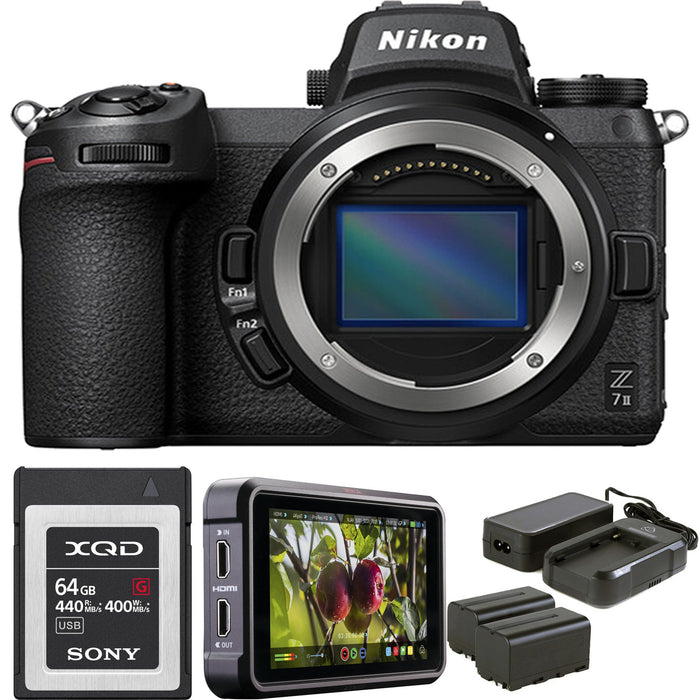 Nikon Z 7II Mirrorless Digital Camera (Body Only) with Atomos Ninja V 5&quot; | Atomos Power Kit v2 &amp; Sony 64GB G Series XQD