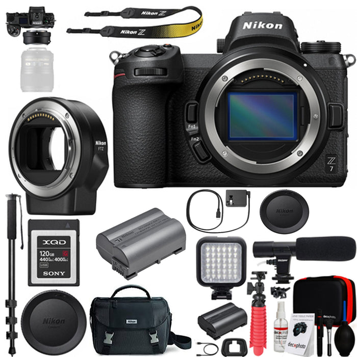 Nikon Z7 Mirrorless Digital Camera (Body Only) USA FTZ Mount Adapter for F-Mount Lenses and 120GB Memory Card Deluxe Bundle