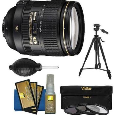 Nikon AF-S NIKKOR 24-120mm f/4G ED VR Lens with 3-Piece Filter Set Tripod Accessory Kit