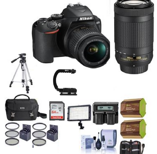 Nikon D3500 24MP DSLR Camera with NIKKOR 18-55mm and 70-300mm Lens W/Pro Acc Kit USA Model