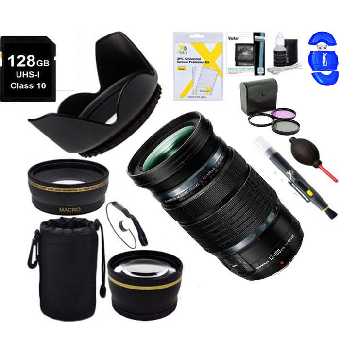 Olympus M.Zuiko Digital ED 12-100mm f/4 IS PRO Lens with Sandisk 128GB Essential Package