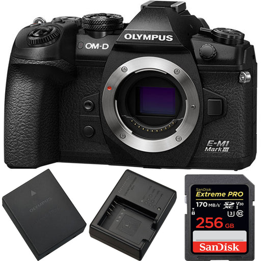 Olympus OM-D E-M1 Mark III Mirrorless Digital Camera (Body Only) with Sandisk Extreme Pro 256GB Package