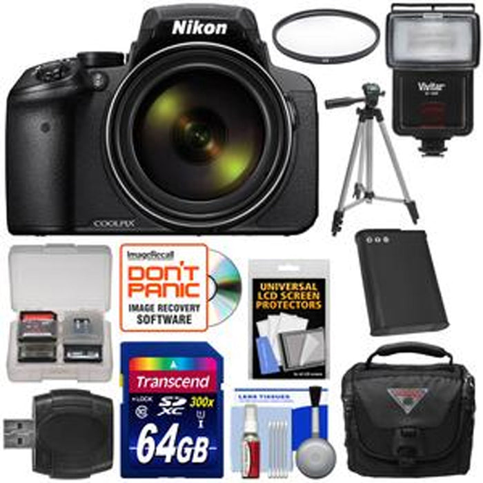 Nikon Coolpix P900/950 Wi-Fi 83x Zoom Digital Camera with 64GB Card Battery Case Tripod Filter Flash Kit