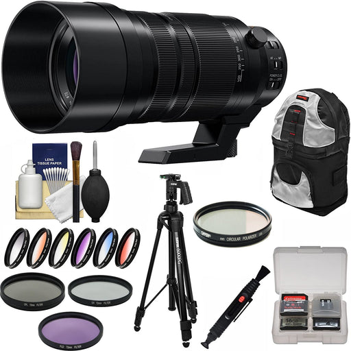 Panasonic Leica DG Vario-Elmar 100-400mm f/4-6.3 ASPH. POWER O.I.S. Lens with 3 UV/CPL/FLD &amp; 9 Colored Filters + Backpack + Tripod + Kit