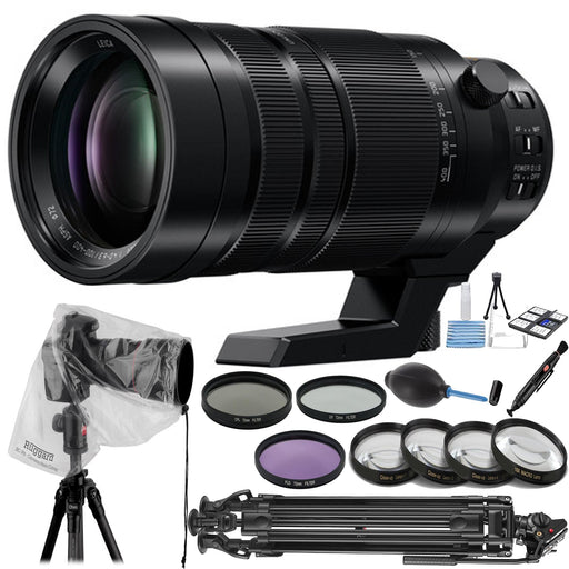 Panasonic Leica DG Vario-Elmar 100-400mm f/4-6.3 ASPH. POWER O.I.S. Lens with RainCover | 72&quot; Tripod | Filters &amp; MORE