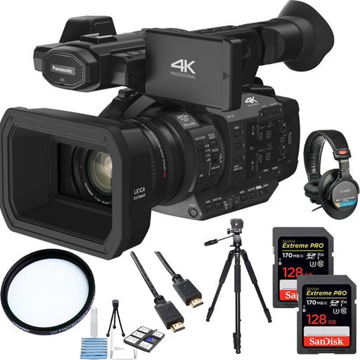 Panasonic HC-X1 4K Ultra HD Professional Camcorder with 2x Sandisk 128Gb Extreme Pro Memory Cards, Full Size Tripod Bundle