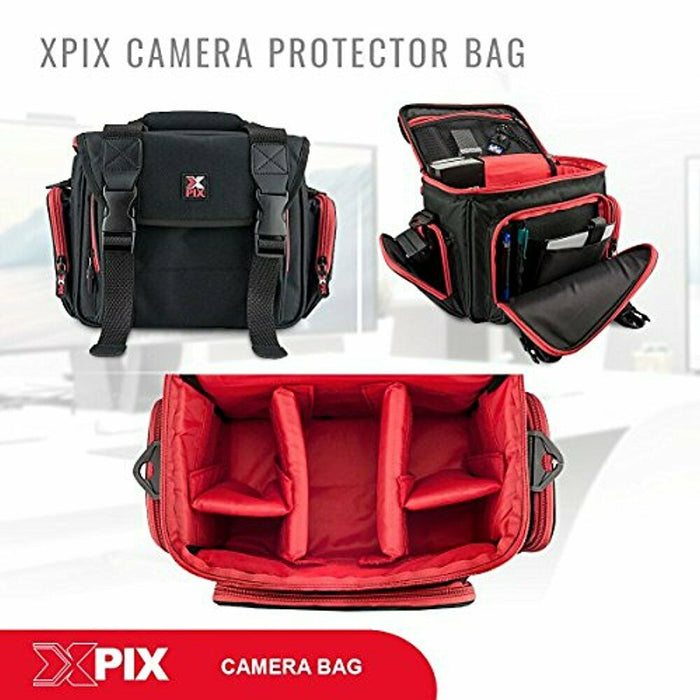 Xpix Deluxe Camera Camcorder Accessories Protector Bag with Shoulder Strap with Sandisk 32GB Memory Card Bundle