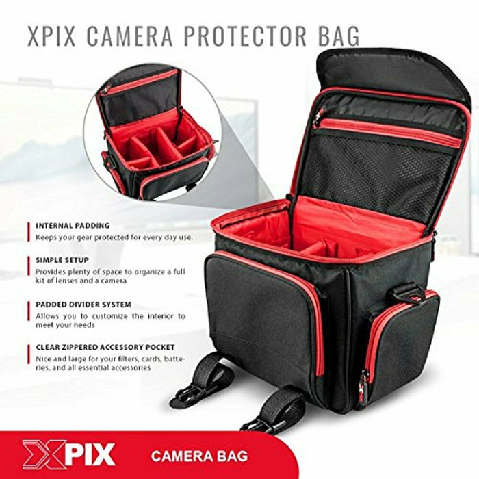 Xpix Deluxe Camera Camcorder Accessories Protector Bag with Shoulder Strap with Sandisk 32GB Memory Card Bundle