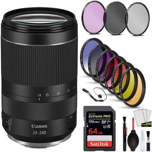 Canon RF 24-240mm f/4-6.3 IS USM Lens with Professional Bundle Package Kit Includes: 9PC Filter Kit, Sandisk Extreme Pro 64gb + More