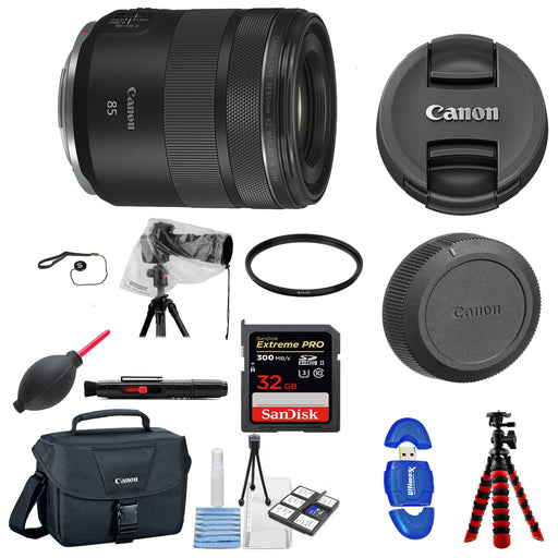 Canon RF 85mm f/2 Macro IS STM Lens with 32 GB Universal Pro Flash Bundle