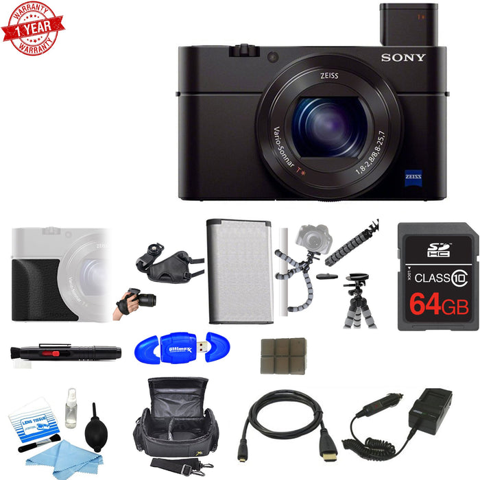 Sony DSC-RX100M III Cyber-shot Digital Still Camera with Sony 64G Deluxe Bundle