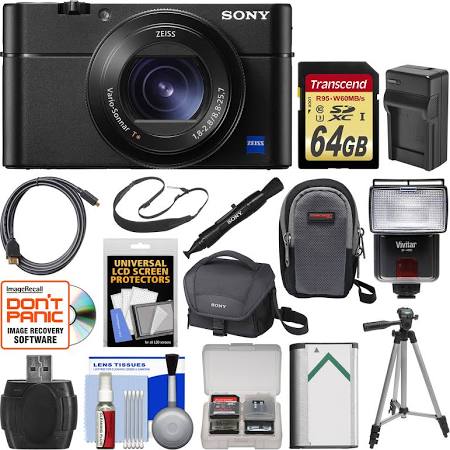 Sony Cyber-Shot DSC-RX100 V 4K Wi-Fi Digital Camera with 64GB Card + Case + Flash + Battery &amp; Charger + Tripod + Strap + Kit