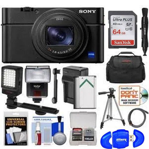 Sony Cyber-shot DSC-RX100 VI Digital Camera 64GB Card + Battery &amp; Charger + Case + Flash + Video Light + Tripod + Kit