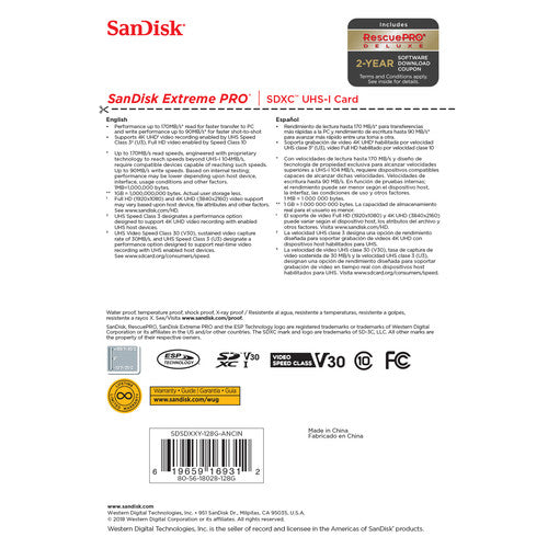 SanDisk 128GB Extreme PRO UHS-I SDXC Memory Card