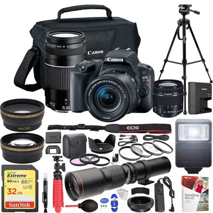 Canon EOS Rebel SL2/250D/SL3 DSLR Camera with 18-55mm Lens | 75-300mm Dual Zoom Lens Kit Pro Bundle