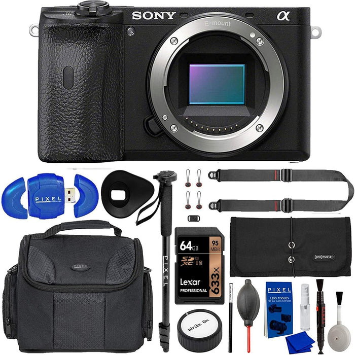 Sony Alpha a6600 Mirrorless Digital Camera (Body Only) 64GB Memory Card, Water Resistant Gadget Bag, Monopod, Eyeshade + More