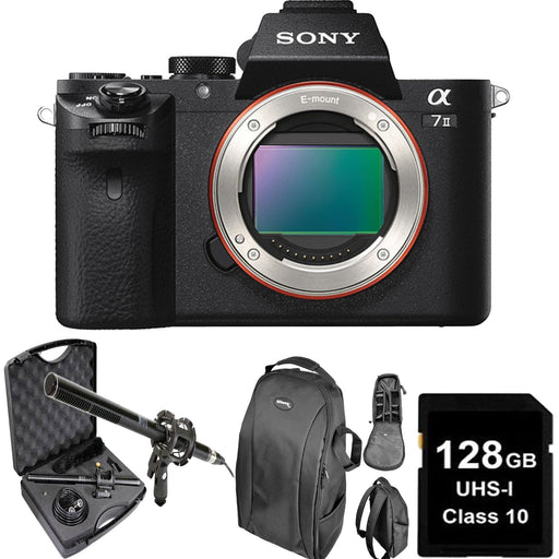 Sony Alpha a7 II Mirrorless Digital Camera (Body Only) w/ 128GB MC | DSLR Backpack &amp; Microphone Kit Bundle