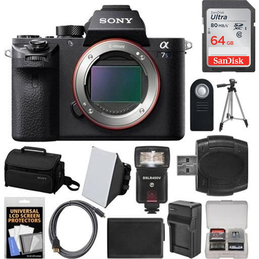 Sony Alpha A7S II 4K Wi-Fi Digital Camera Body with 64GB Card|Case|Flash|Battery &amp; Charger|Tripod Bundle