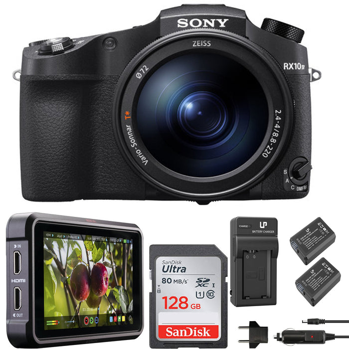 Sony Cyber-shot DSC-RX10 IV Digital Camera with Atomos Ninja V 5&quot; | Sandisk 128GB &amp; 2x Spare Batteries Bundle