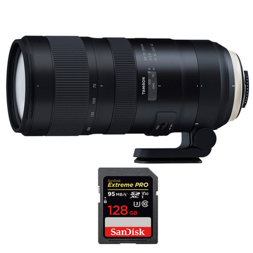 Tamron SP 70-200mm f/2.8 Di VC USD G2 Lens for Nikon F with Sandisk Extreme Pro 128GB Memory Card