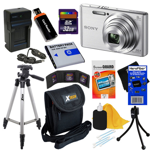 Sony DSC-W830 Digital Camera (Silver) with Sandisk 32GB | Tripod | Case &amp; More