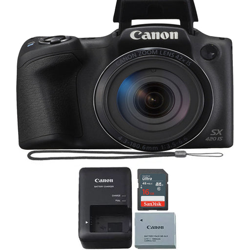 Canon PowerShot SX420 IS Digital Camera (Black) with 16GB Memory Card