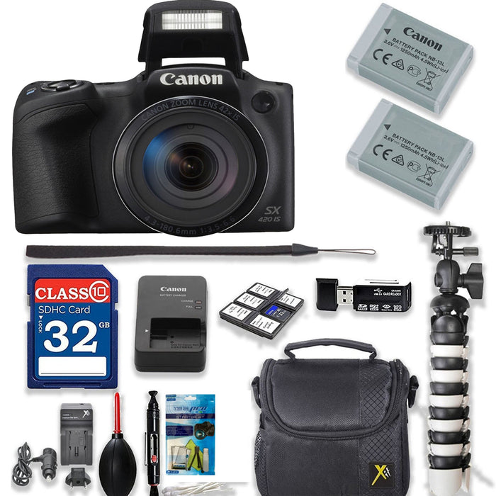 Canon PowerShot SX420 IS Digital Camera (Black) with Sandisk 32GB Memory Card |Extra Battery &amp; More Bundle