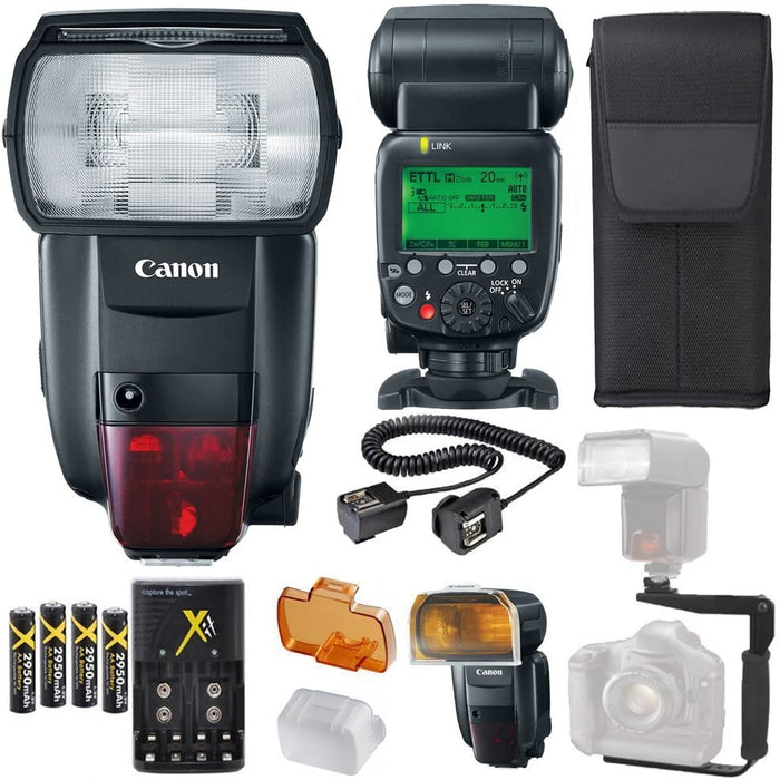 Canon Speedlite 600EX II-RT Flash |Canon Speedlite Case | 4 High Capacity AA Rechargeable Batteries and Charger | Flash L Bracket