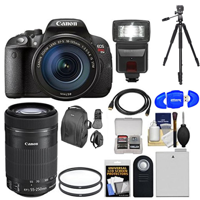 Canon EOS Rebel T5i / 800D, T7i Digital SLR Camera & EF-S 18-135mm IS STM Lens with EF-S 55-250mm IS STM Lens Supreme Bundle