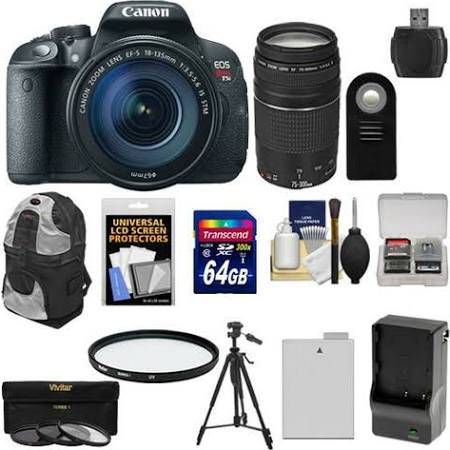 Canon EOS Rebel T5i / 800D, T7i Digital SLR Camera & EF-S 18-135mm IS STM Lens with EF 75-300mm III Lens 64GB Card Battery Backpack 3 Filters Kit