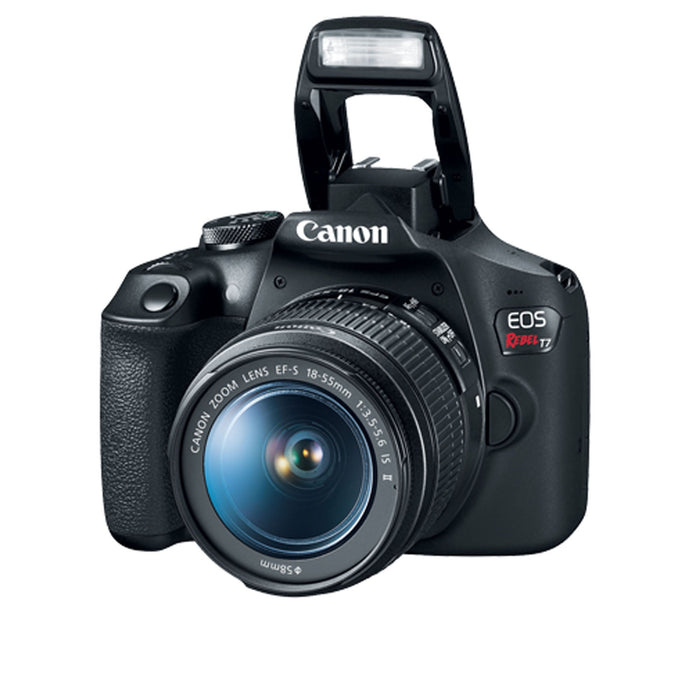 Canon EOS Rebel T7/2000D DSLR Camera + EF-S 18-55mm f/3.5-5.6 is II + EF 75-300mm f/4-5.6 III Lens + Canon Bag + 2X 64GB + Slave Flash + Tripod