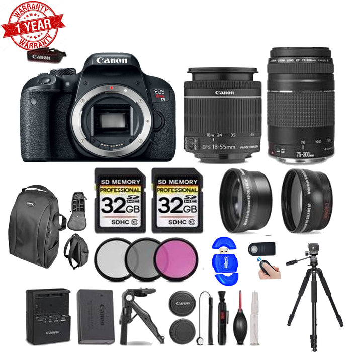 Canon EOS Rebel T7i/800D DSLR Camera with 18-55mm Lens | 75-300mm | 3PC Filter Kit - 64GB Kit