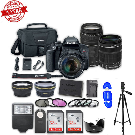 Canon EOS Rebel T7i/800D DSLR Camera with 18-135mm STM Lens Canon EF 75-300mm f/4-5.6 III Lens 2pc SanDisk 32GB Memory Deluxe Package