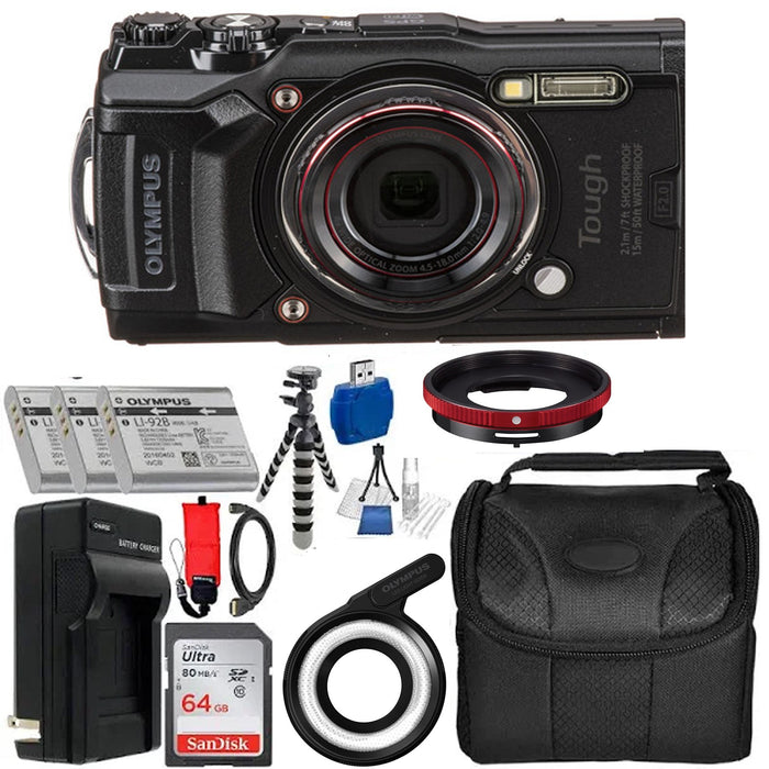 Olympus Tough TG-6 Digital Camera (BLACK) With Premium Accessory LED Light Bundle