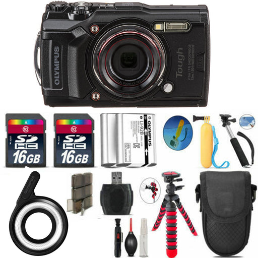 Olympus Tough TG-6 Digital Camera (BLACK) with Extra Battery | LED &amp; More - 32GB Kit Bundle