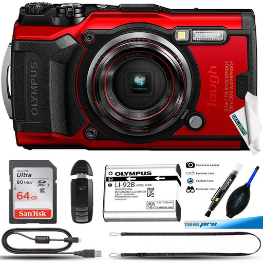 Olympus Tough TG-6 Digital Camera (Red) - With 64GB Basic Bundle