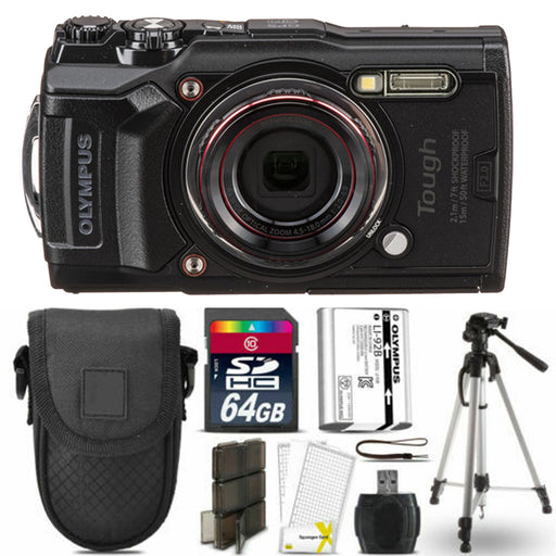 Olympus Tough TG-6 Digital Camera (BLACK) with Tripod | Case - 64GB Kit Bundle