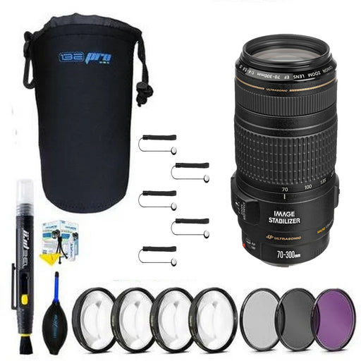 Canon 70-300mm f/4-5.6 EF IS USM Lens With Lens Pouch and Close Up