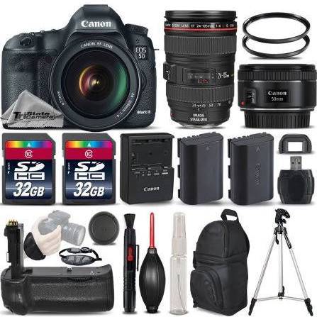 Canon EOS 5D Mark III / IV 22.3 MP DSLR Camera Canon 24-105mm f/4L Lens 50mm 1.8 Supreme Bundle