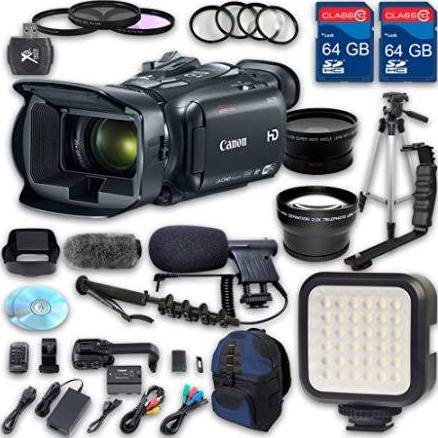 Canon XA30 HD Professional Camcorder + Wideangle Lens + Telephoto Lens + Lens Hood + 2 PC 64 GB Memory Cards + Tripod + LED Light + 3 PC Filter Kit