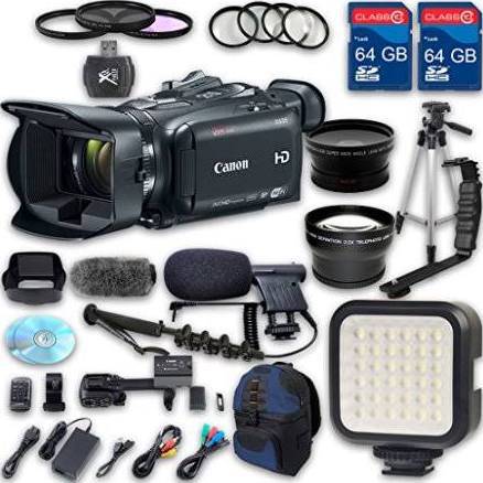 Canon XA35 HD Professional Camcorder + Wideangle Lens + Telephoto Lens + Lens Hood + 2 PC 64 GB Memory Cards + Tripod + LED Light + 3 PC Filter Kit