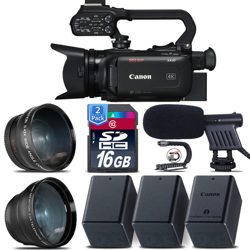 Canon XA40 Professional UHD 4K Camcorder with Sandisk 32GB | 2x Extra Batteries | Microphone &amp; More Package