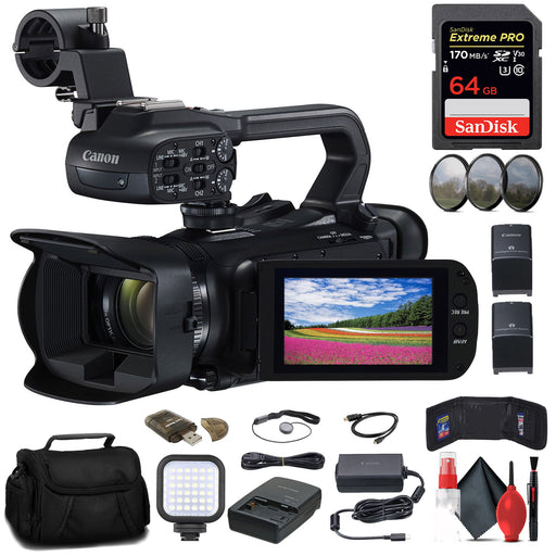 Canon XA65 Professional UHD 4K Camcorder (5732C002) + 64GB Memory Card + BP828 Battery + BP820 Charger + Filter Kit + Bag + LED Light + Card Reader + HDMI Cable + Memory Wallet + Cap Keeper + More - NJ Accessory/Buy Direct & Save