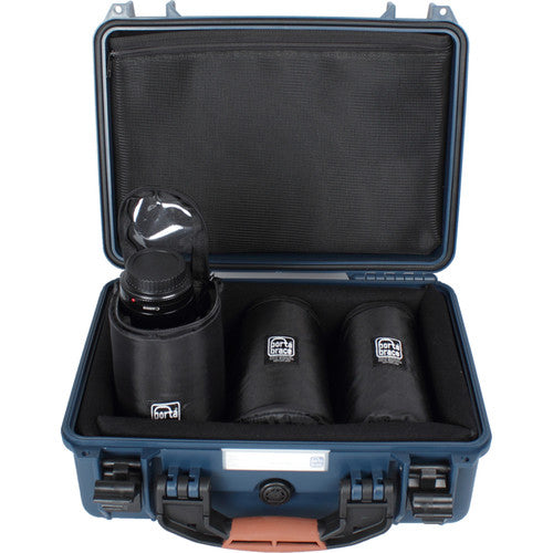 Porta Brace Hard Case with Three 7&quot; Lens Cups for DSLRs or Small Equipment and Accessories (Blue)