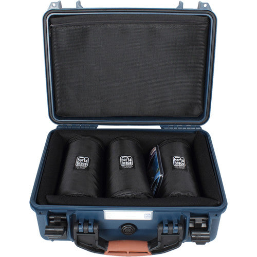 Porta Brace Hard Case with Three 7&quot; Lens Cups for DSLRs or Small Equipment and Accessories (Blue)