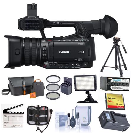 Canon XF205 HD Camcorder + 64GB MEMORY CARD + TRIPOD + VIDEO LIGHT + SPARE BATTERY + BAG SUPREME BUNDLE