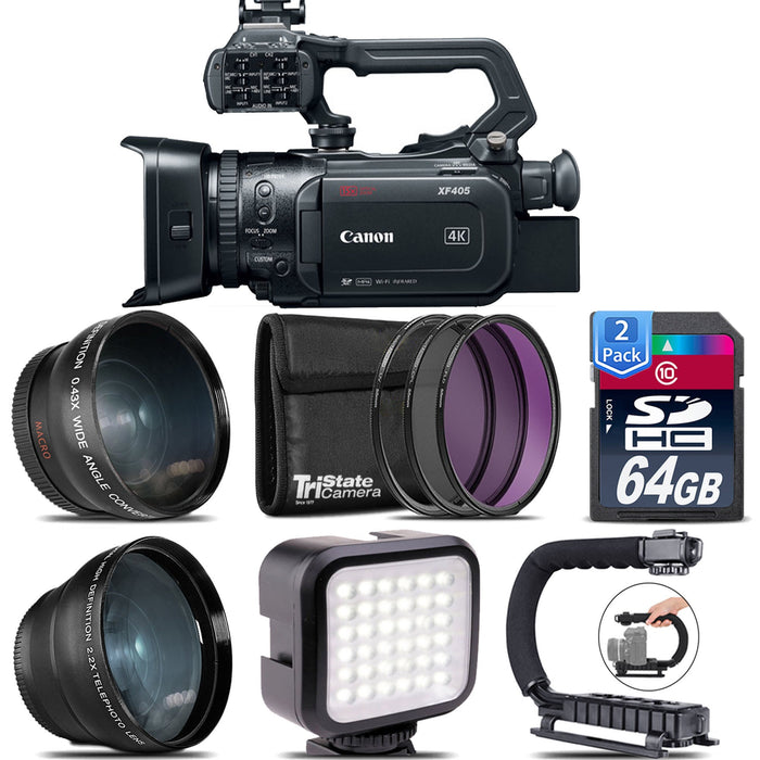 Canon XF405 UHD 4K60 Camcorder with Dual-Pixel Autofocus with 2X 64GB Memory Cards Starter Bundle